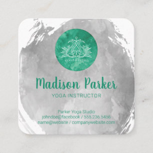 Watercolor Brushed Yoga Studio Instructor Square Business Card