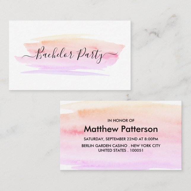 Watercolor Brushstroke Bachelor Party Ticket (Front/Back)
