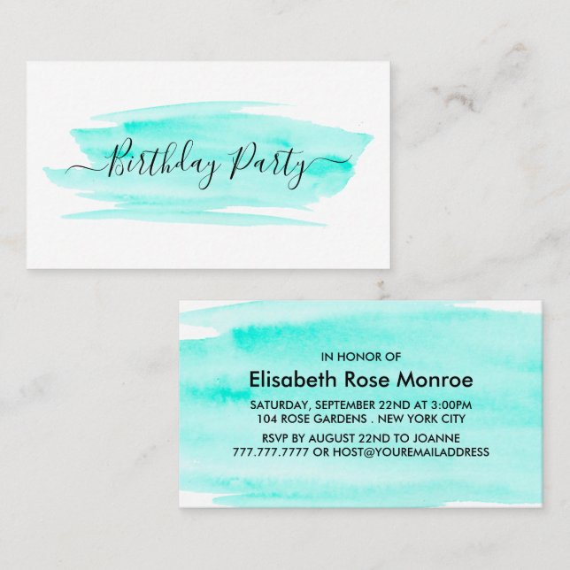 Watercolor Brushstroke Birthday Party Ticket (Front/Back)