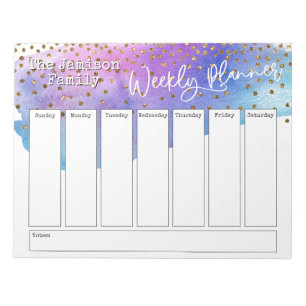 Watercolor Brushstroke & Confetti Weekly Planner Notepad