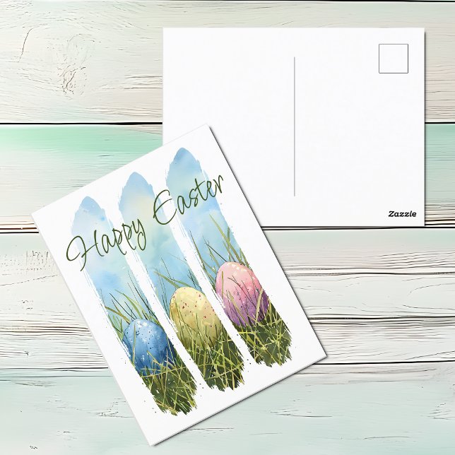 Watercolor Brushstroke Easter Egg Holiday Postcard (Easter Postcard)