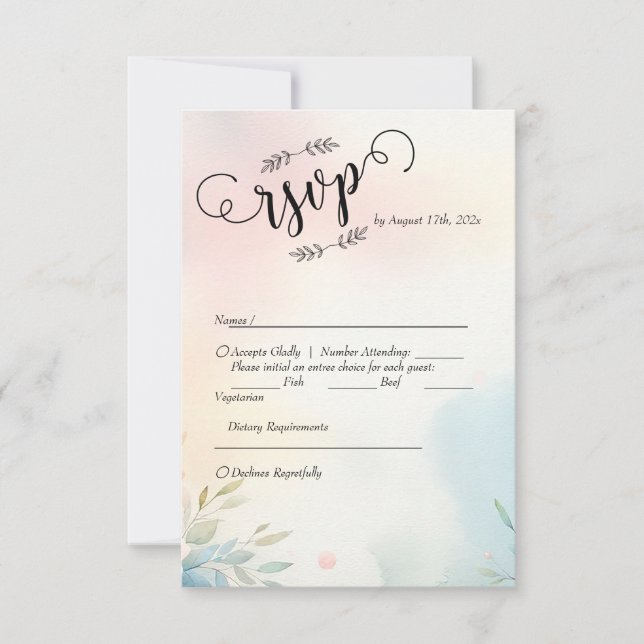 Watercolor Brushstrokes & Script: Minimalist RSVP (Front)