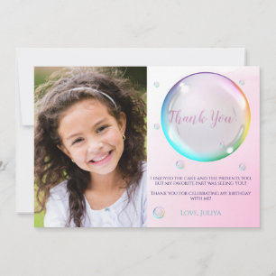Watercolor bubble photo Birthday Thank You Card