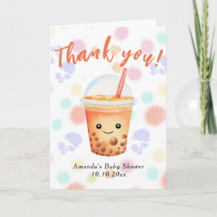 Watercolor Bubble Tea Baby Shower Thank You Card