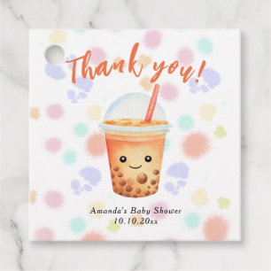Watercolor Bubble Tea Baby Shower Thank You Favour Tags