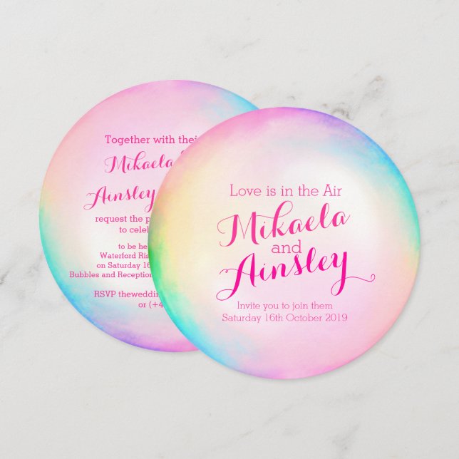 Watercolor bubble wedding invite (Front/Back)