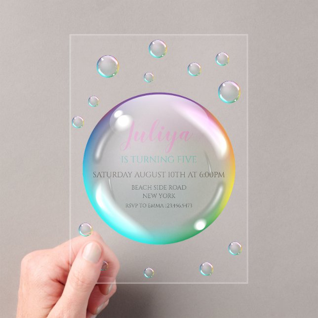 Watercolor bubbles Birthday Acrylic Invitations (Insitu (Handheld))