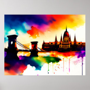 Watercolor Budapest Skyline Poster