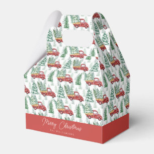 Watercolor Buffalo Plaid Vintage Truck Christmas Favour Box