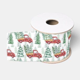 Watercolor Buffalo Plaid Vintage Truck Christmas Grosgrain Ribbon