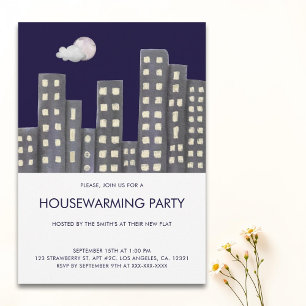 Watercolor Buildings Housewarming Party Invitation