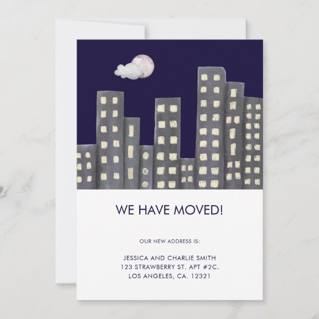 Watercolor Buildings Moving Announcement (Front)