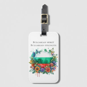 Watercolor Bulgarian Flag Floral Wreath Folklore  Luggage Tag