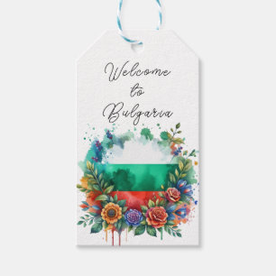 Watercolor Bulgarian Flag Floral Wreath Welcome  Gift Tags