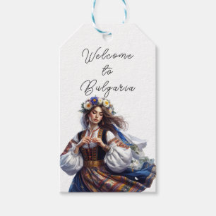 Watercolor Bulgarian Woman Roses Folklore Welcome Gift Tags