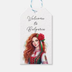 Watercolor Bulgarian Woman Roses Folklore Welcome Gift Tags