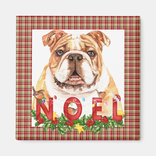 Watercolor Bulldog Noel Christmas  Magnet (Front)