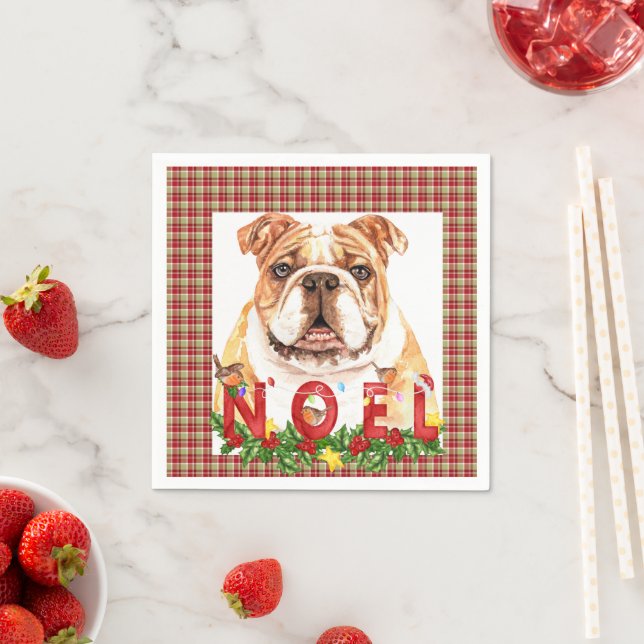 Watercolor Bulldog Noel Christmas  Napkin (Insitu)