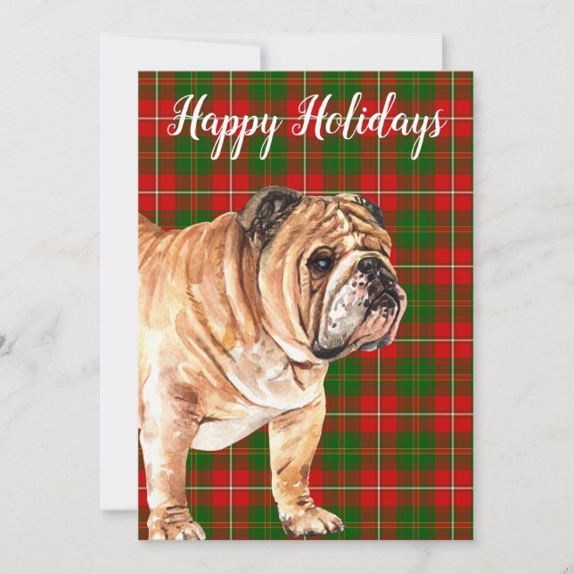 Watercolor Bulldog Personalised Custom Holiday Card (Front)