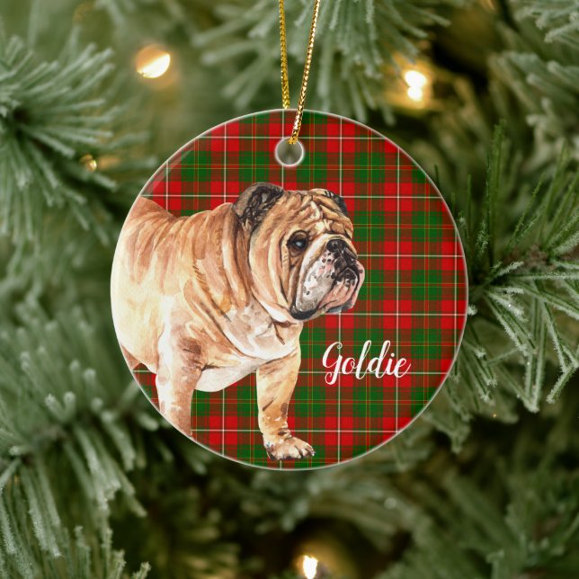 Watercolor Bulldog Personalized Ceramic Tree Decoration (Tree)