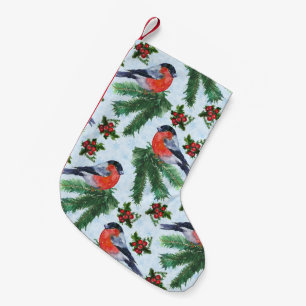 watercolor bullfinch small christmas stocking