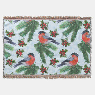 watercolor bullfinch throw blanket