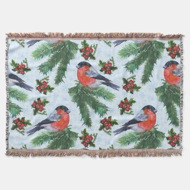 watercolor bullfinch throw blanket (Front)