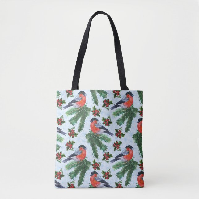 watercolor bullfinch tote bag (Front)