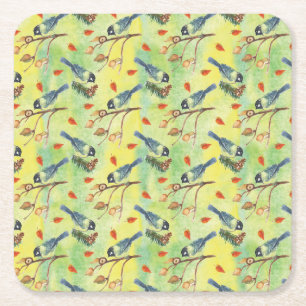 Watercolor Bullfinch,Watercolor Birds Square Paper Coaster