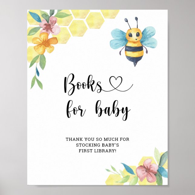 Watercolor bumble bee, books for baby poster (Front)