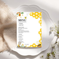 Watercolor bumble bee floral Birthday Party Menu