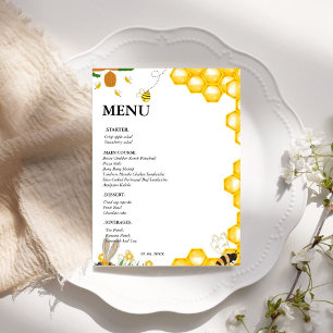 Watercolor bumble bee floral Birthday Party Menu  Invitation