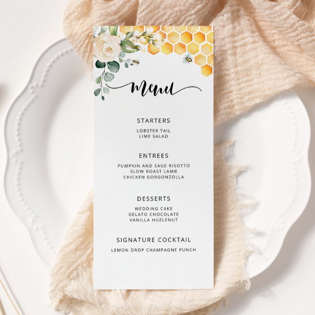 Watercolor bumble bee floral menu (Creator Uploaded)