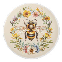 Watercolor Bumblebee Floral Wreath Charm Ceramic 