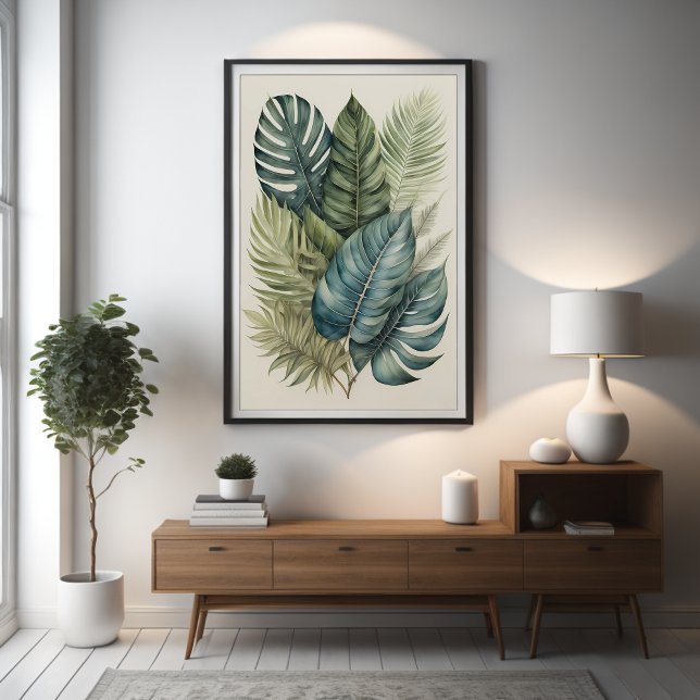 Watercolor Bunch of Tropical Monstera Palm Leaves Poster (Creator Uploaded)
