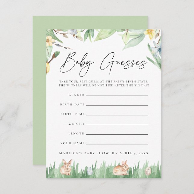 Watercolor Bunnies Baby Shower Guessing Game (Front/Back)