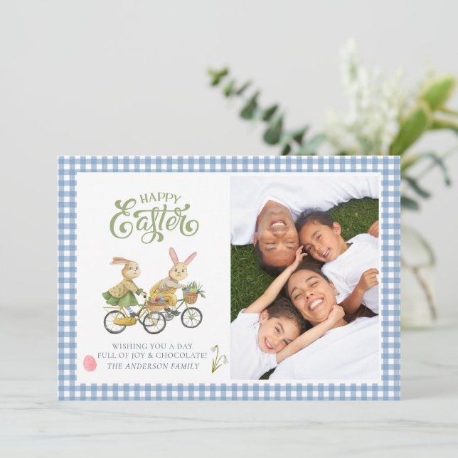 Watercolor Bunnies, Cute Family Photo Easter Card (Standing Front)