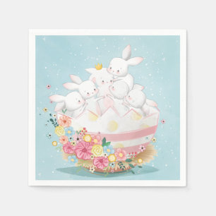 Watercolor Bunnies in Flower Easter Egg Napkin