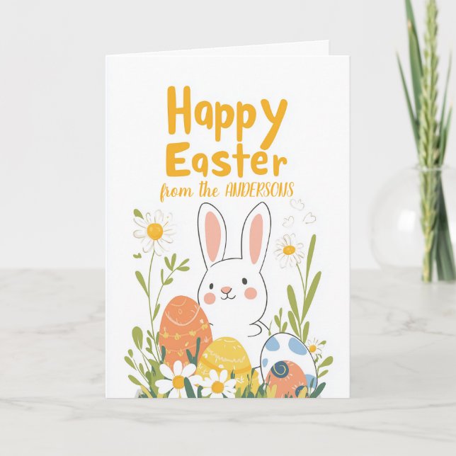 Watercolor bunny and Easter eggs Holiday Card (Front)