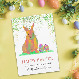 Watercolor Bunny and Eggs Happy Easter