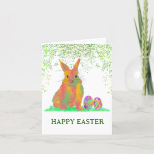 Watercolor Bunny and Eggs Happy Easter Holiday Card