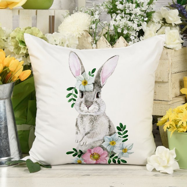Watercolor Bunny and Flowers Cushion (Creator Uploaded)
