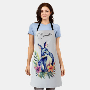 Watercolor Bunny Art Apron - Elegant Floral Design