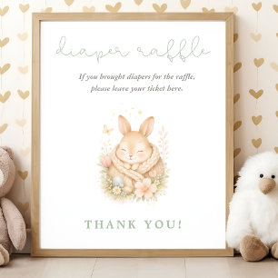 Watercolor Bunny Baby Shower Diaper Raffle Poster