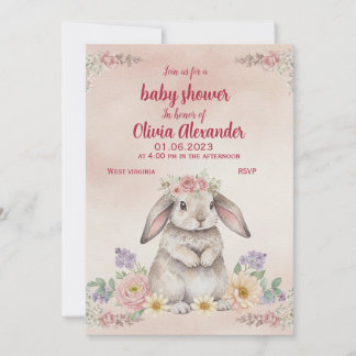 Watercolor Bunny Baby Shower Invitation | Sweet Fl