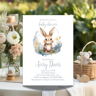 Watercolor Bunny Baby Shower Spring Theme Invitation