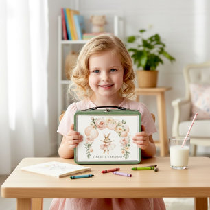 Watercolor Bunny Ballerina Floral Arch Metal Lunch Box