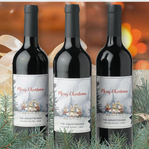 Watercolor Bunny Carolers Christmas Blend Wine Label