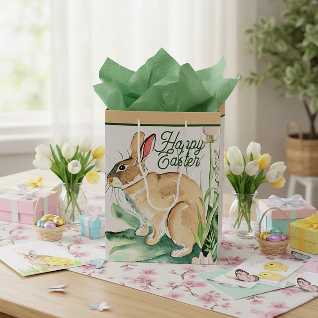 Watercolor bunny custom Easter Medium Gift Bag (Creator Uploaded)