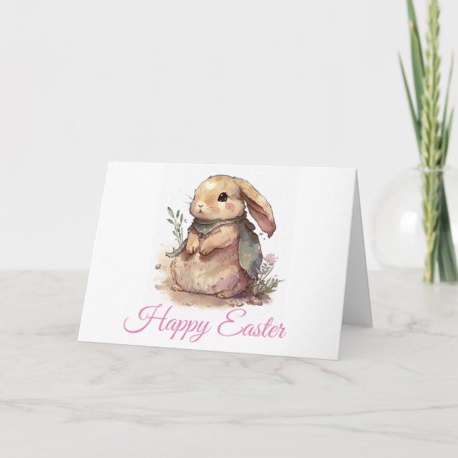 Watercolor Bunny Cute Easter Card (Front)